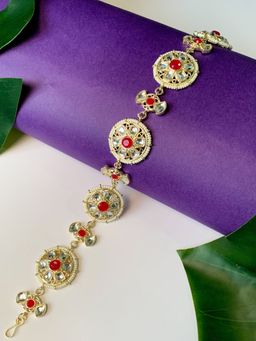 I Jewels - Gold Plated Traditional Floral Kundan Pearl Sheeshphool Matha Patti Sheeshpatti