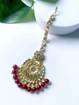 I Jewels - Gold Plated Traditional Pearl and Kundan Maang Tikka