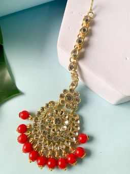 I Jewels - Gold Plated Traditional Pearl and Kundan Maang Tikka