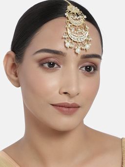 I Jewels - Gold Plated Matte Finish Traditional Pearls Kundan Maang Tikka