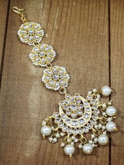 I Jewels - Gold Plated Matte Finish Traditional Pearls Kundan Maang Tikka