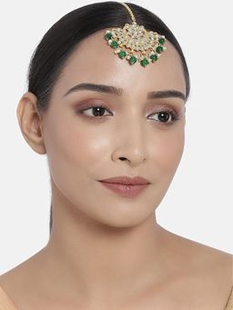 I Jewels - Gold Plated Ethnic Matte Finish Traditional Kundan Maang Tikka with Pearls