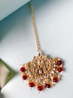 I Jewels - Gold Plated Ethnic Matte Finish Traditional Kundan Maang Tikka with Pearls