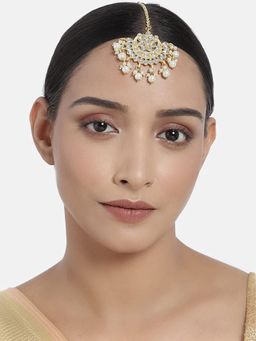 I Jewels - Gold Plated Ethnic Matte Finish Traditional Kundan Maang Tikka with Pearls