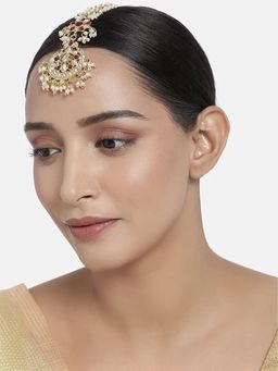 I Jewels - Gold Plated Traditional Pearls Kundan Maang Tikka