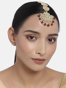 I Jewels - Gold Plated Matte Finish Traditional Pearls Kundan Maang Tikka