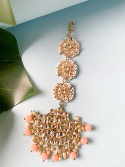 I Jewels - Gold Plated Matte Finish Traditional Pearls Kundan Maang Tikka