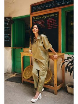 SPACE - Cotton Brown Collar & Pockets Co-Ord Set