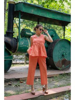 Sutra Art of Clothing - Women Peach V-Neck Solid Co-Ord Set