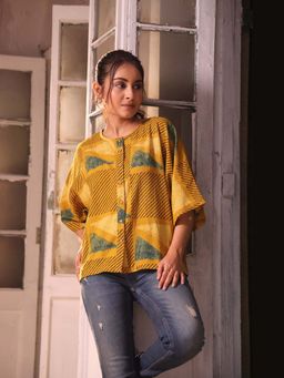 Sutra Art of Clothing - Mustard Yellow Cotton Ajrakh Shirt