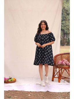 Sutra Art of Clothing - Drizzle Block Print Cotton Black Knee Length Dress