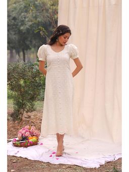 Sutra Art of Clothing - Luna Cotton Off White Midi Dress