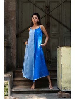 Sutra Art of Clothing - Mirage South Color Block Cotton Blue Maxi Dress