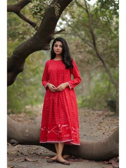 Sutra Art of Clothing - Scarlet Cotton Jamdani Red Midi Dress