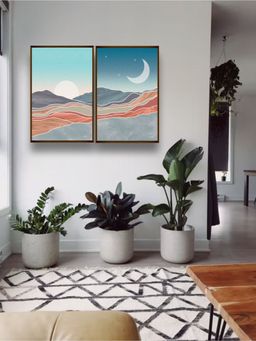 The Art House - Abstract Painting Multicolor (Set of 2) (40X30 Inches)