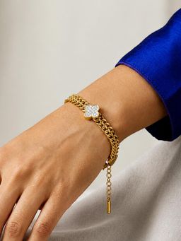 ARTKLIM - Crystal Clover Double Chain Gold Anti-Tarnish Bracelet