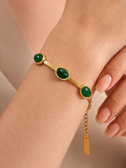 ARTKLIM - Emerald Oval Stone Snake Chain Anti-Tarnish Bracelet