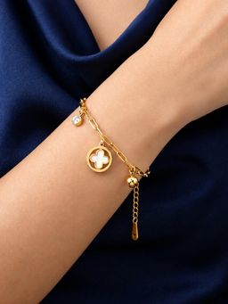 ARTKLIM - White Clover Crystal Drop Chain Anti-Tarnish Bracelet