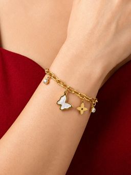 ARTKLIM - Butterfly Bloom Crystal Charm Gold Chain Anti-Tarnish Bracelet