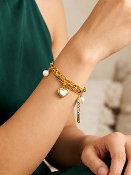 ARTKLIM - Pearl Heart Double Layer Charm Anti-Tarnish Bracelet