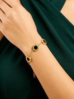 ARTKLIM - Roman Black Disc Luxury Gold Anti-Tarnish Bracelet