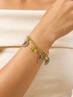 ARTKLIM - Watermelon Slice Crystal Charm Gold Anti-Tarnish Bracelet