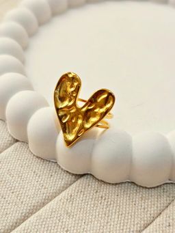 TAAHIRA JEWELLERY - 18K Gold Plated Textured Heart Adjustable Ring