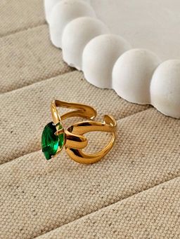 TAAHIRA JEWELLERY - 18K Gold Plated Josh Marquise Cut Emerald Ring