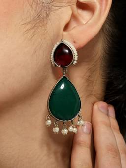VENI - Silver Plated Oxidised Drop Earrings