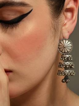 VENI - Silver Plated Oxidised Drop Earrings