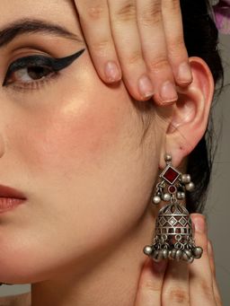 VENI - Silver Plated Oxidised Jhumkas