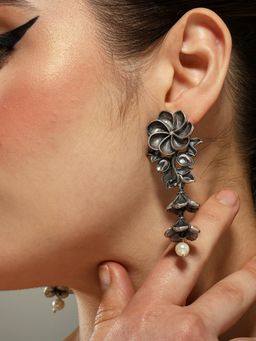 VENI - Silver Plated Oxidised Drop Earrings