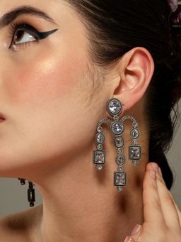 VENI - Silver Plated Oxidised Drop Earrings