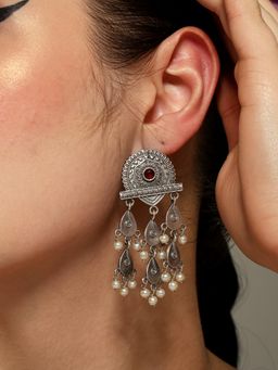 VENI - Silver Plated Oxidised Drop Earrings