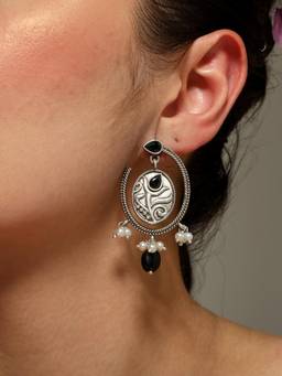 VENI - Silver Plated Oxidised Drop Earrings