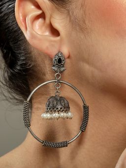 VENI - Silver Plated Oxidised White Drop Earrings