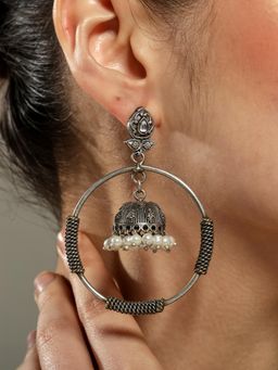 VENI - Silver Plated Oxidised White Drop Earrings