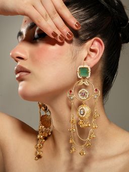 VENI - Gold Plated Oxidised Green Drop Earrings
