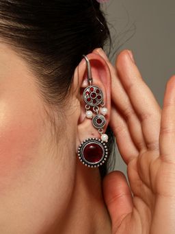 VENI - Silver Plated Oxidised Earrings With Ear Cuffs