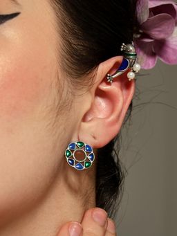 VENI - Silver Plated Oxidised Earrings With Ear Cuffs