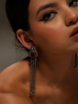 VENI - Silver Plated Oxidised Red Drop Earrings