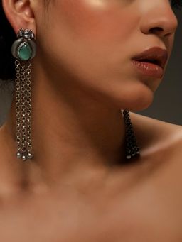 VENI - Silver Plated Oxidised Blue Drop Earrings