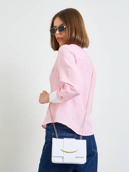 Styli - Women White Croc Textured Shoulder Bag with Chain Strap