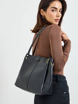 Styli - Women Black Shoulder Bag with Detachable Strap