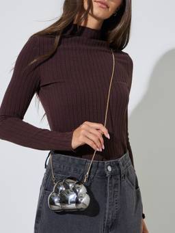 Styli - Women Grey Cloud Shaped Structured Clutch Bag With Detachable Strap