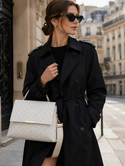 Lavie Paris - Women's Mono Marcel 2C Flap Ivory Satchel Bag with Detachable Strap (M)