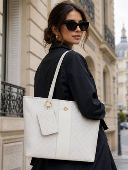Lavie Paris - Women's Mono Suzette Ivory Tote Bag (XL)