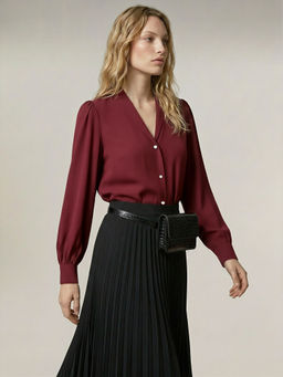 VERO MODA - Shawl Lapel Full Sleeves Shirt - Maroon