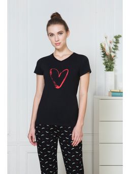 Van Heusen Woman Lingerie and Athleisure - Van Heusen Women V-Neck & Short Sleeve Lounge T-Shirt - Black