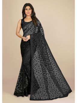 Gahan - Black Soft Net Chikankari Saree with Unstitched Blouse